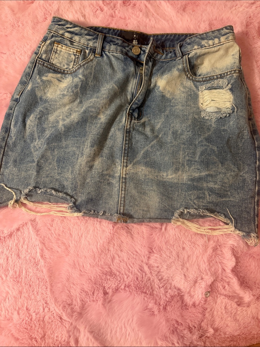 Distressed Light Blue Denim Mini Skirt
